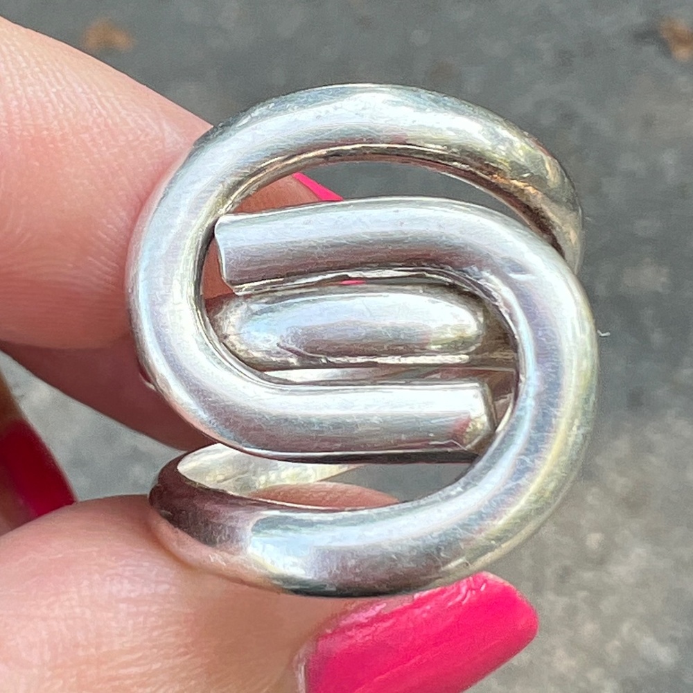 VINTAGE 925 STERLING SILVER LARGE ABSTRACT KNOT RING STATEMENT DESIGNER LOOK
